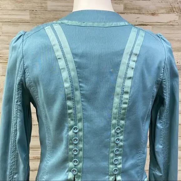 Marc Jacobs Military Style Cotton Blazer Womens Size 4 Light Teal Ribbon Detail - Picture 11 of 15